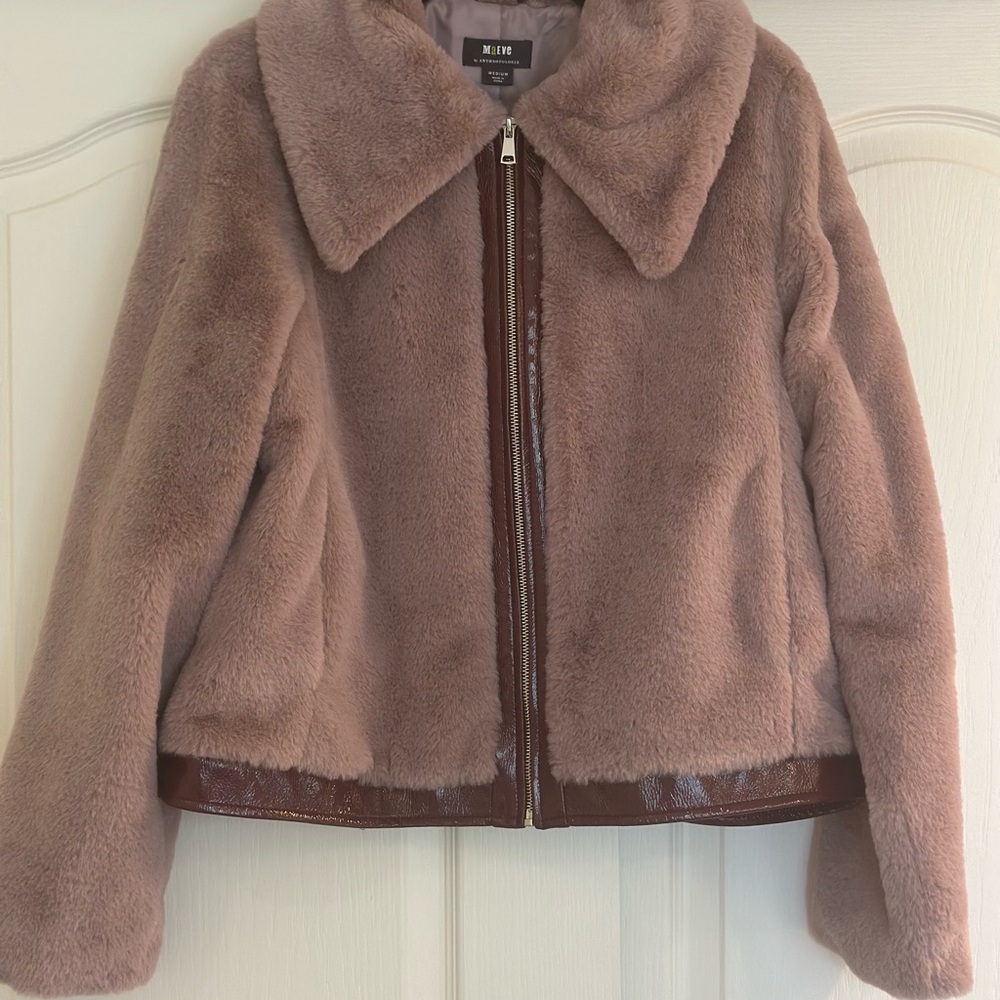 Anthropologie Maeve Women's Faux Fur Jacket - Lilac